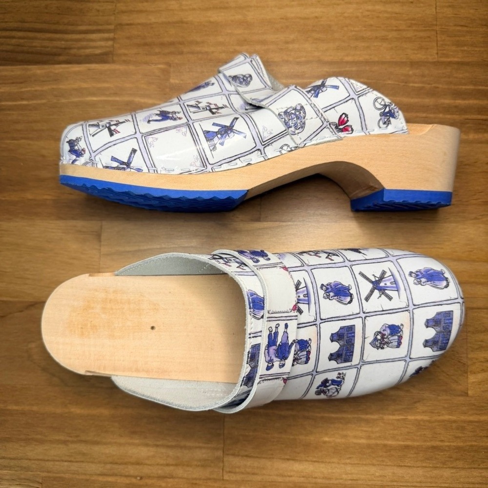 BigHorn 6006 Delft Blue Dutch Wooden Clogs Women's 10 EU 41 Windmill